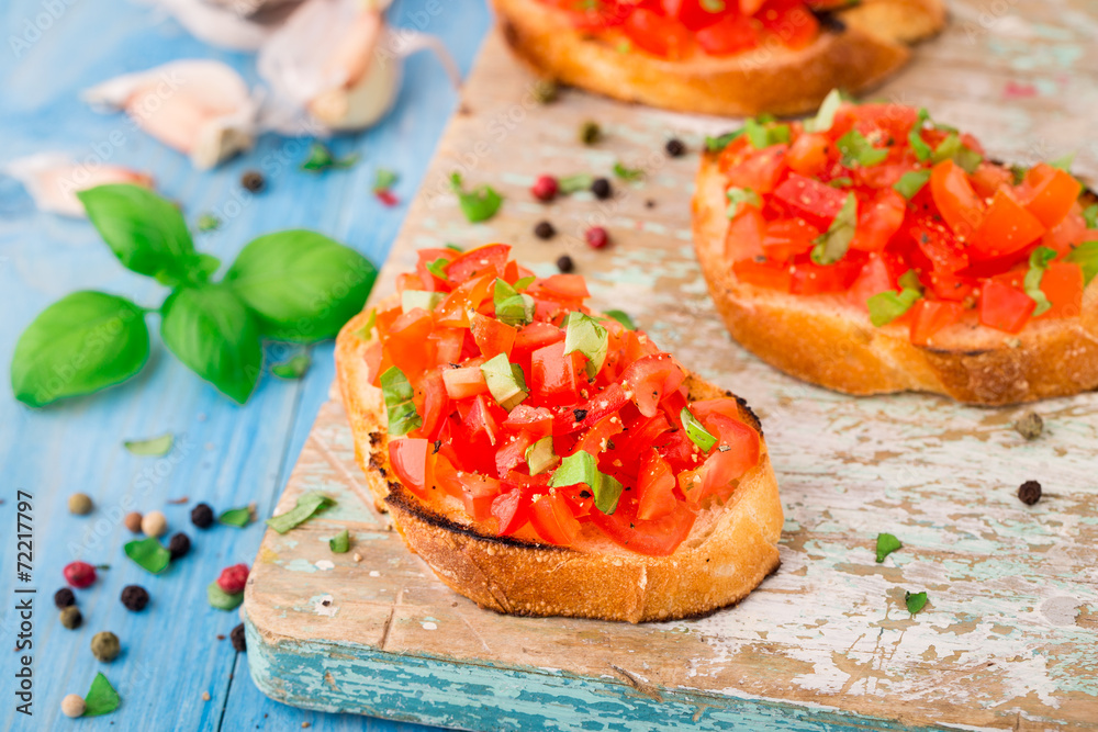 Italian tomato bruschetta with basil Italian tomato bruschetta with basil