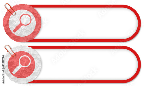 two buttons with texture crumpled paper and magnifier