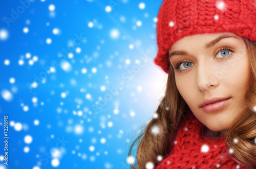 close up of young woman in winter clothes