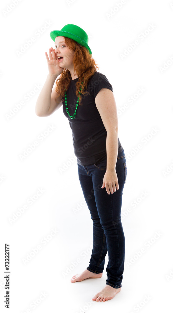model isolated on plain background calling shouting model isolated on plain background calling shouting