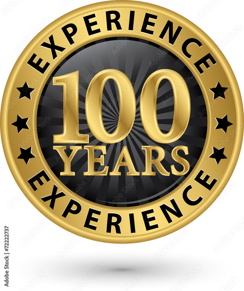 100 years experience gold label, vector illustration