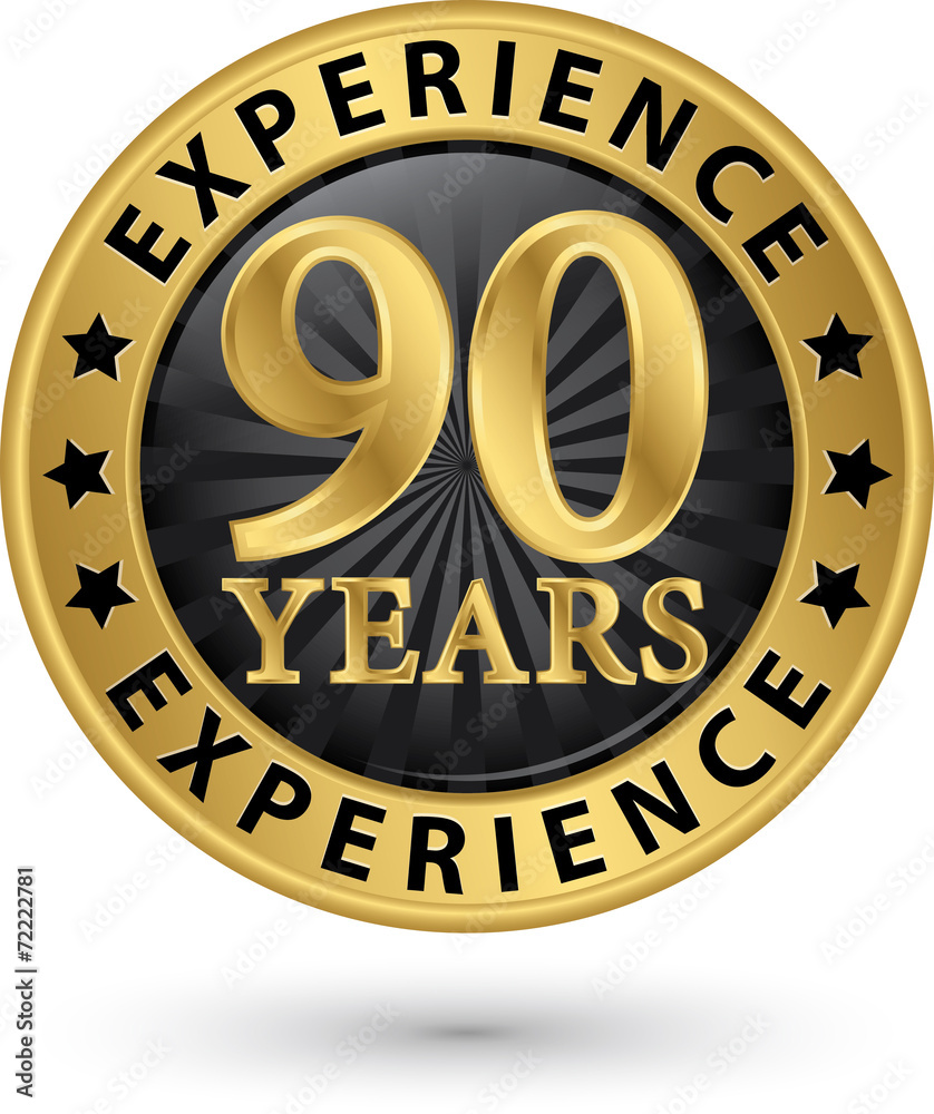 90 years experience gold label, vector illustration
