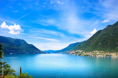 Fotografie, Obraz Como Lake landscape. Cernobbio village view, Italy