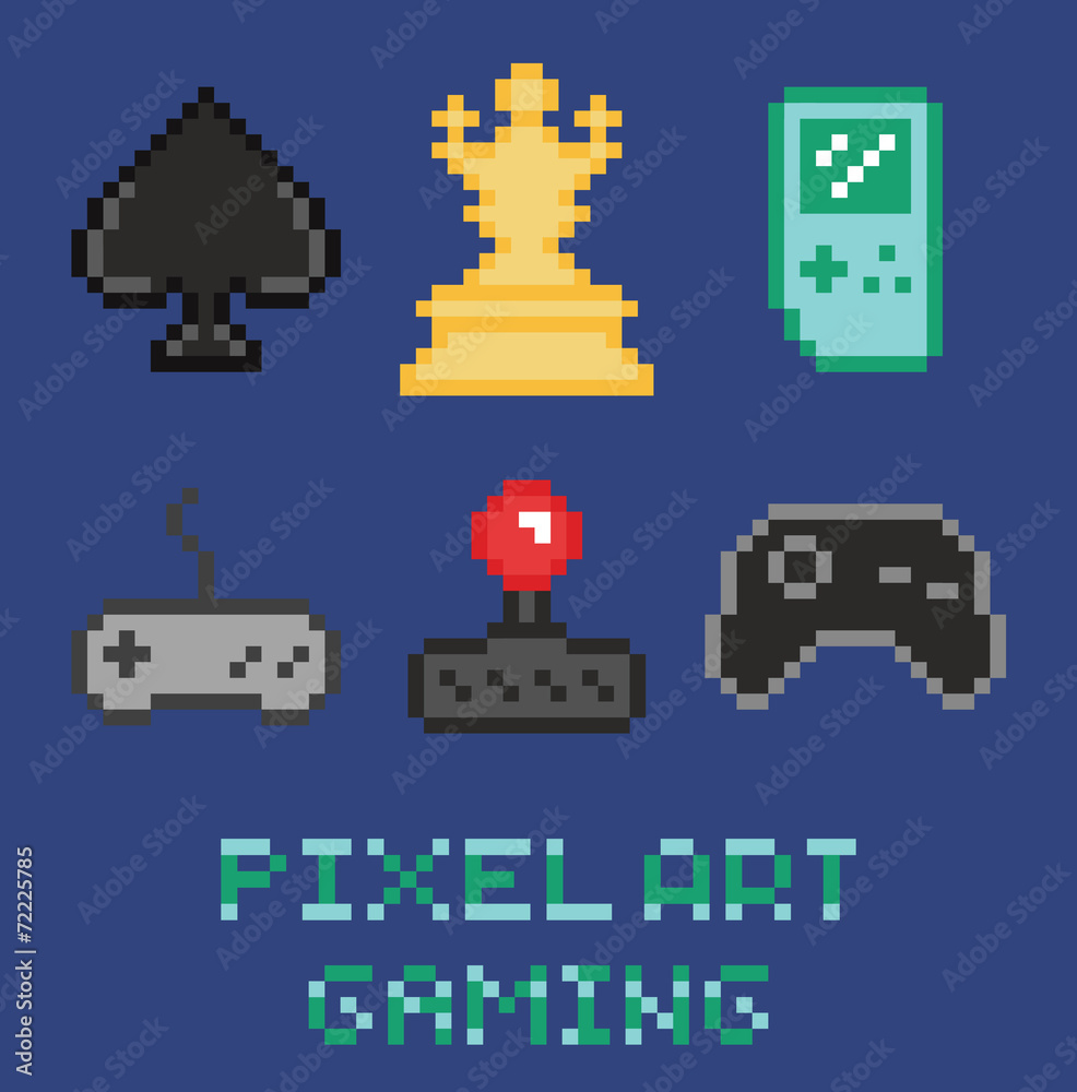 pixel art game design icon set - chess, gamepades, cards, pixel art game design icon set - chess, gamepades, cards,