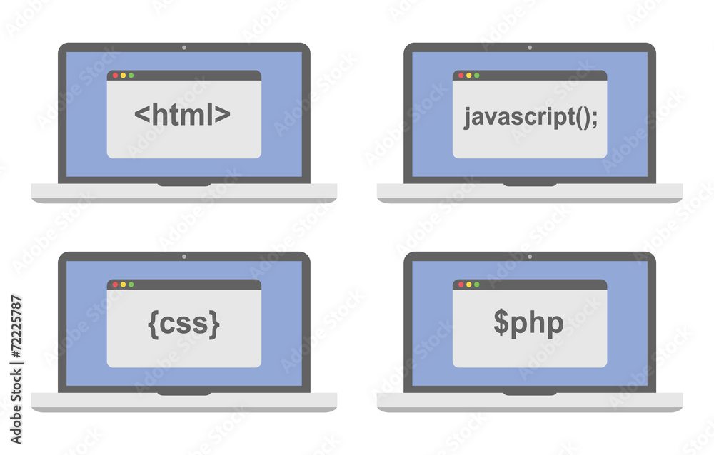 web development icon set - laptop screen shows internet html web development icon set - laptop screen shows internet html