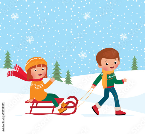 Children winter sledding