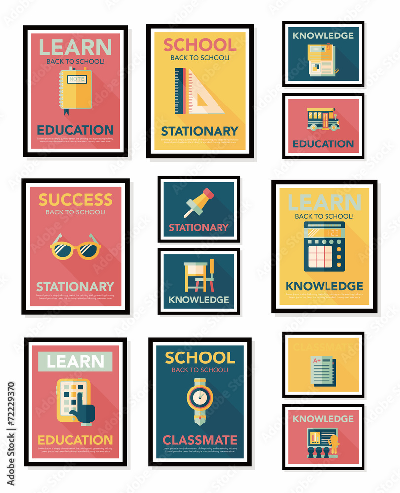 School poster flat banner design flat background set, eps10 School poster flat banner design flat background set, eps10