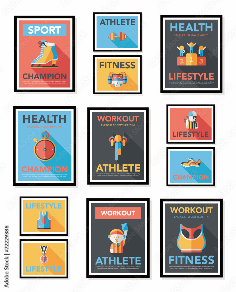 Sport poster flat banner design flat background set, eps10