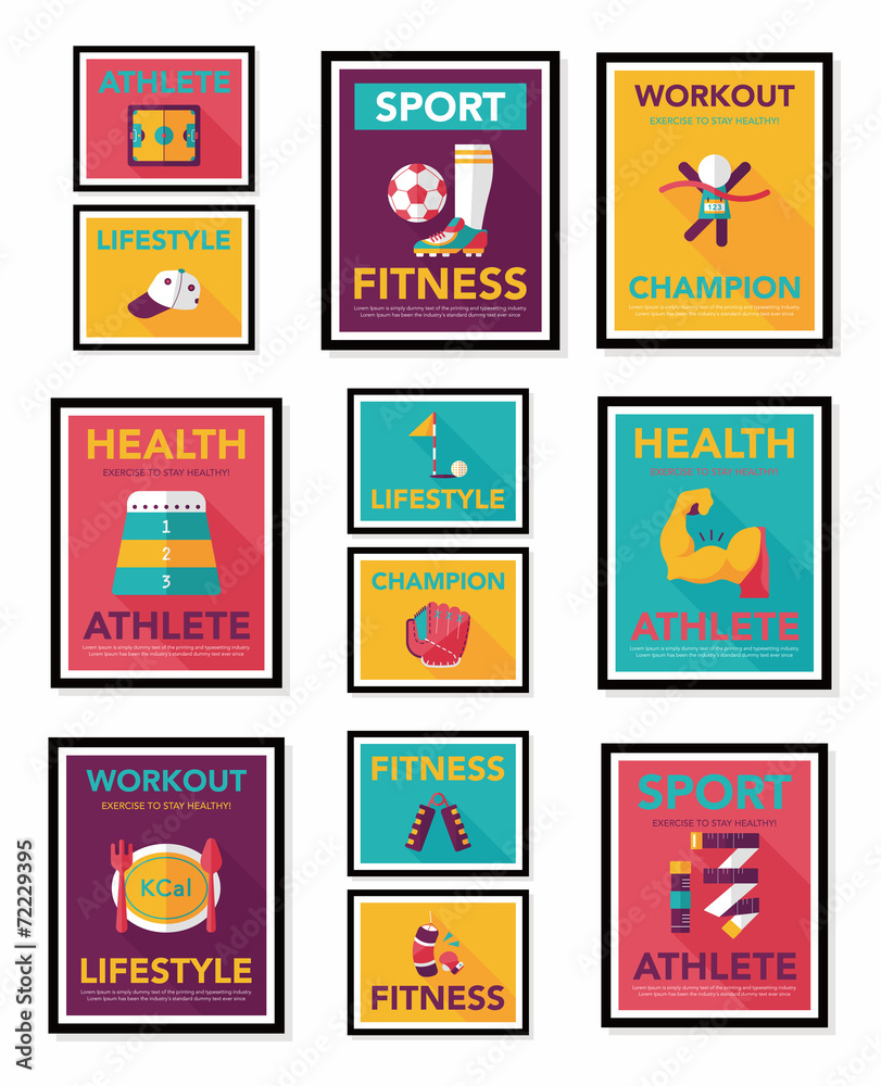 Fototapeta premium Sport poster flat banner design flat background set, eps10