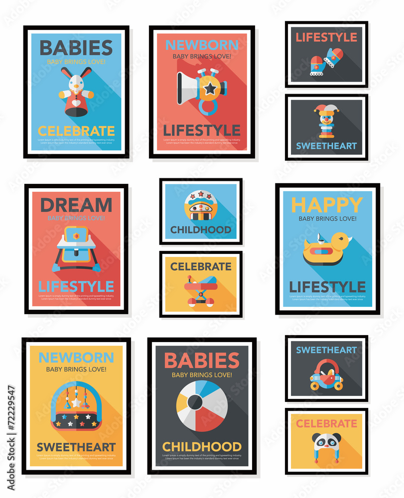 Baby poster flat banner design flat background set, eps10 Baby poster flat banner design flat background set, eps10