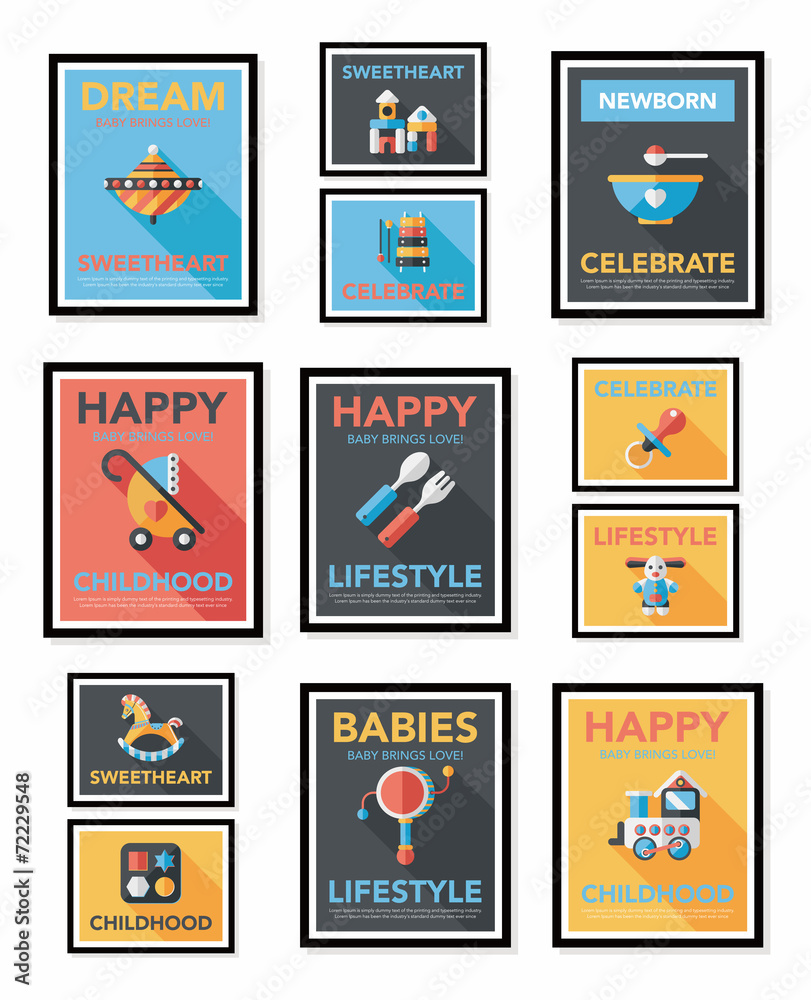 Baby poster flat banner design flat background set, eps10