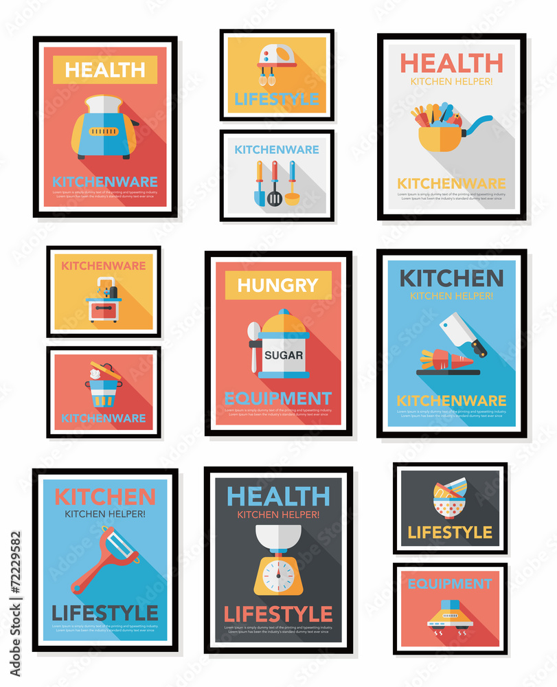 Fototapeta premium Kitchenware poster flat banner design flat background set, eps10