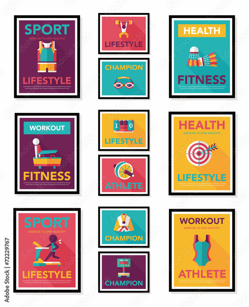 Sport poster flat banner design flat background set, eps10 Sport poster flat banner design flat background set, eps10