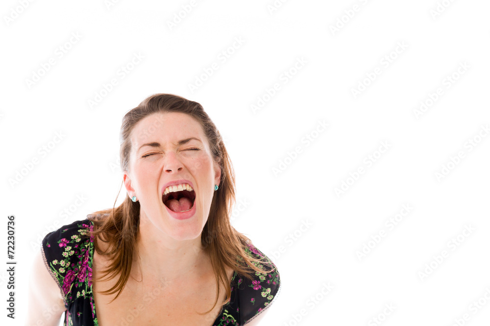 model isolated on plain background furious screaming model isolated on plain background furious screaming