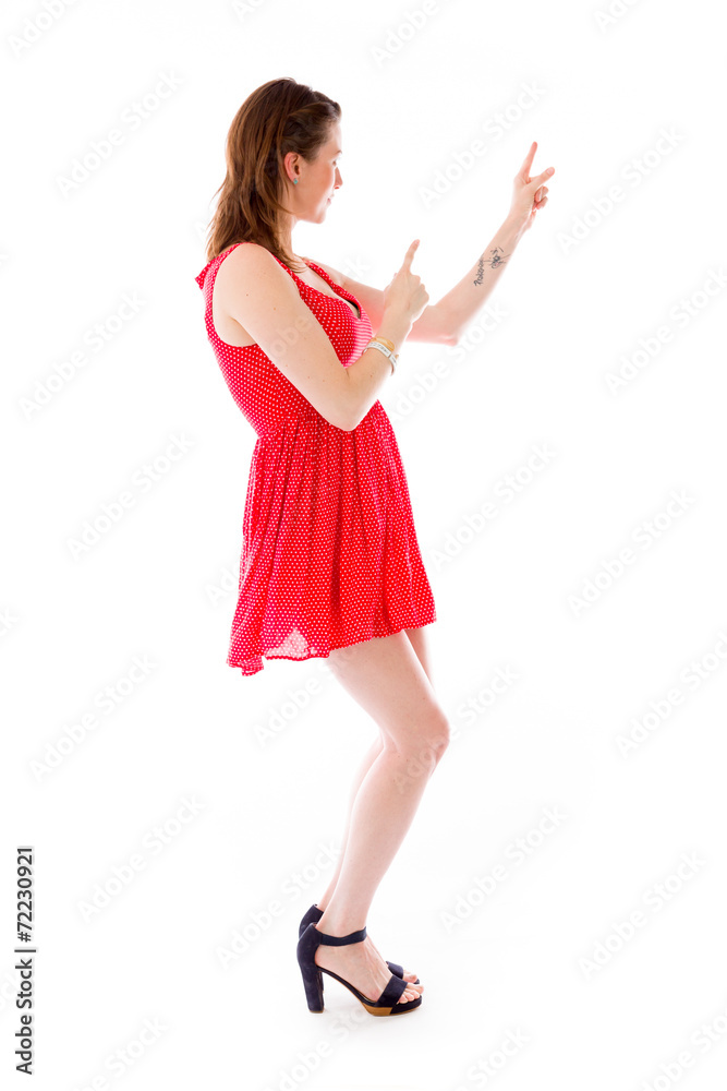 model isolated on plain background back pointing model isolated on plain background back pointing