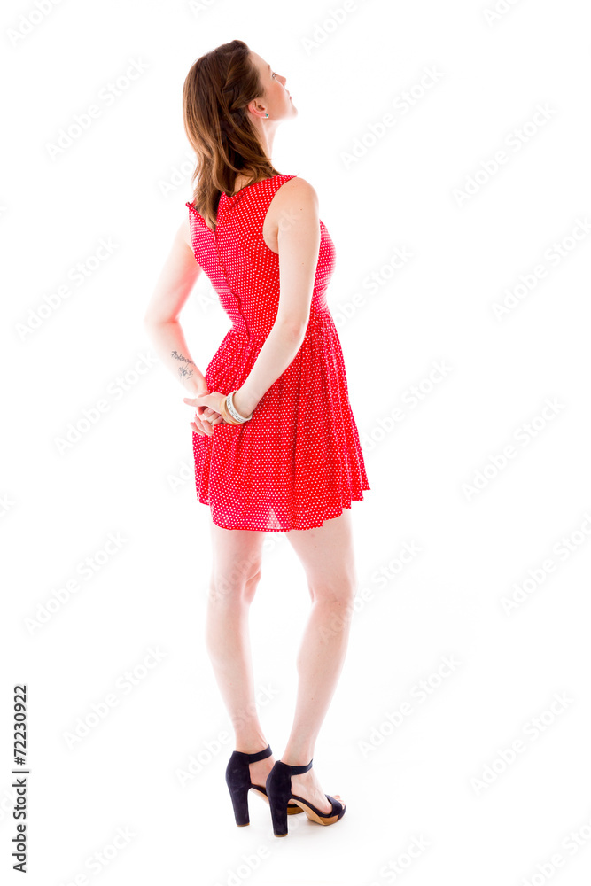 model isolated on plain background back looking behind model isolated on plain background back looking behind