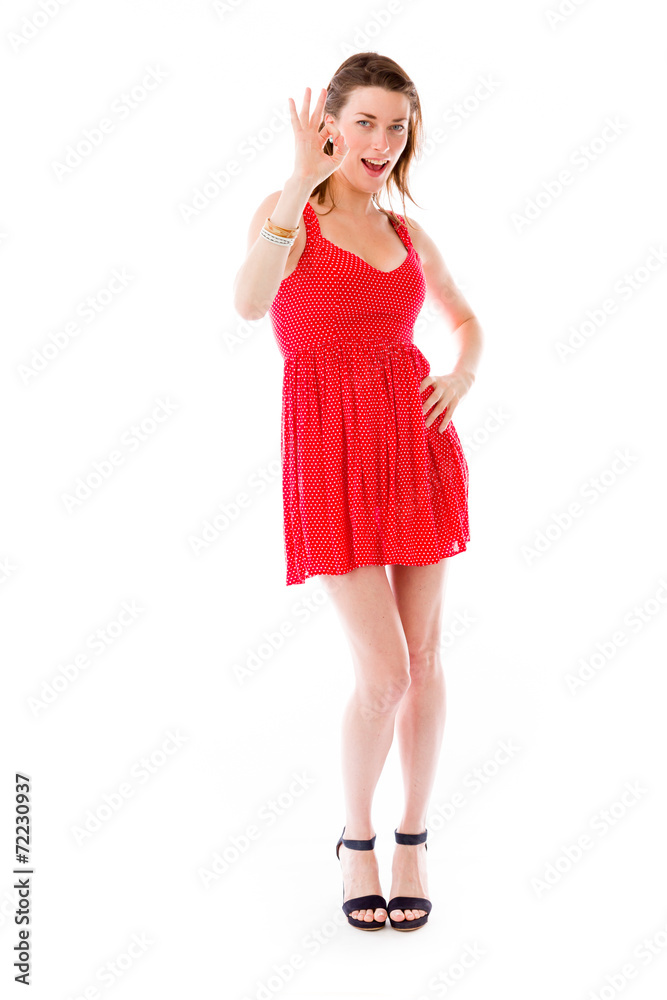 model isolated on plain background hand gesture ok sign model isolated on plain background hand gesture ok sign