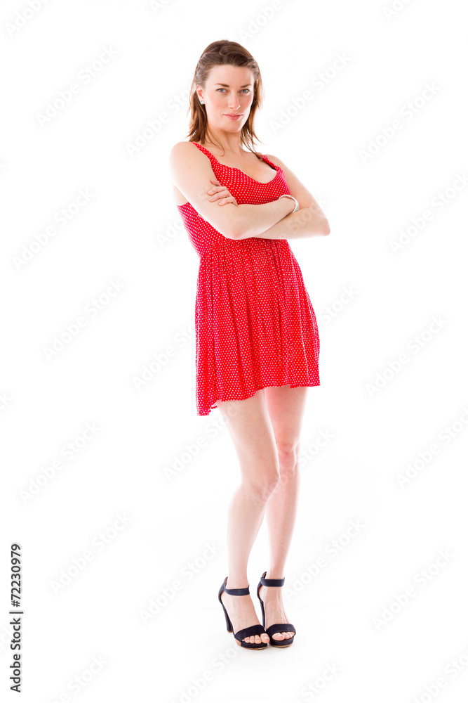 model isolated on plain background happy smiling arms crossed model isolated on plain background happy smiling arms crossed