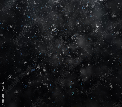 Frosty winter background  falling snowflakes and stars