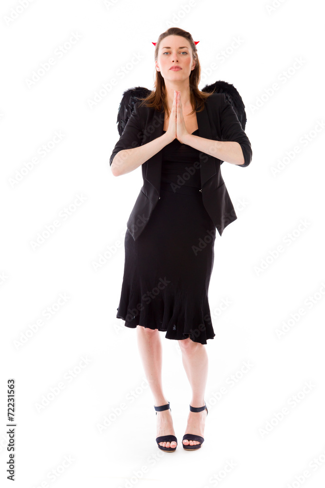 model isolated on plain background praying wishing model isolated on plain background praying wishing