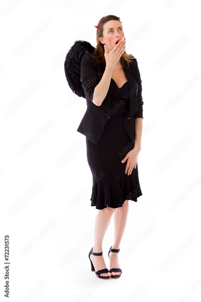 model isolated on plain background tired bored yawning model isolated on plain background tired bored yawning