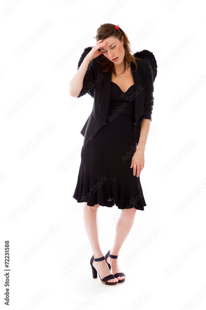 model isolated on plain background ashamed hiding face in hand model isolated on plain background ashamed hiding face in hand