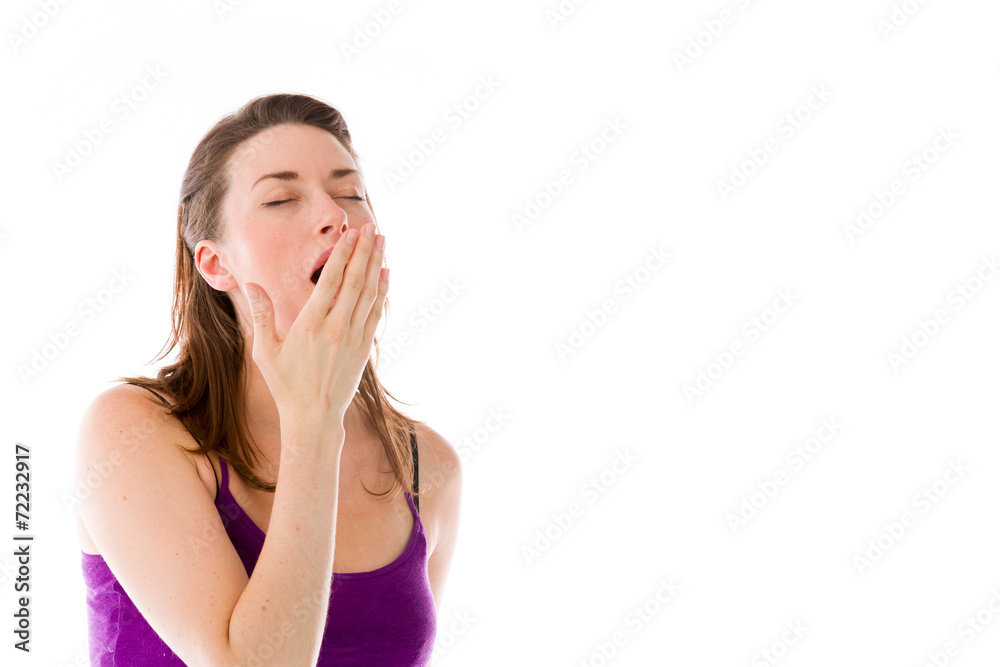 model isolated on plain background tired bored yawning model isolated on plain background tired bored yawning