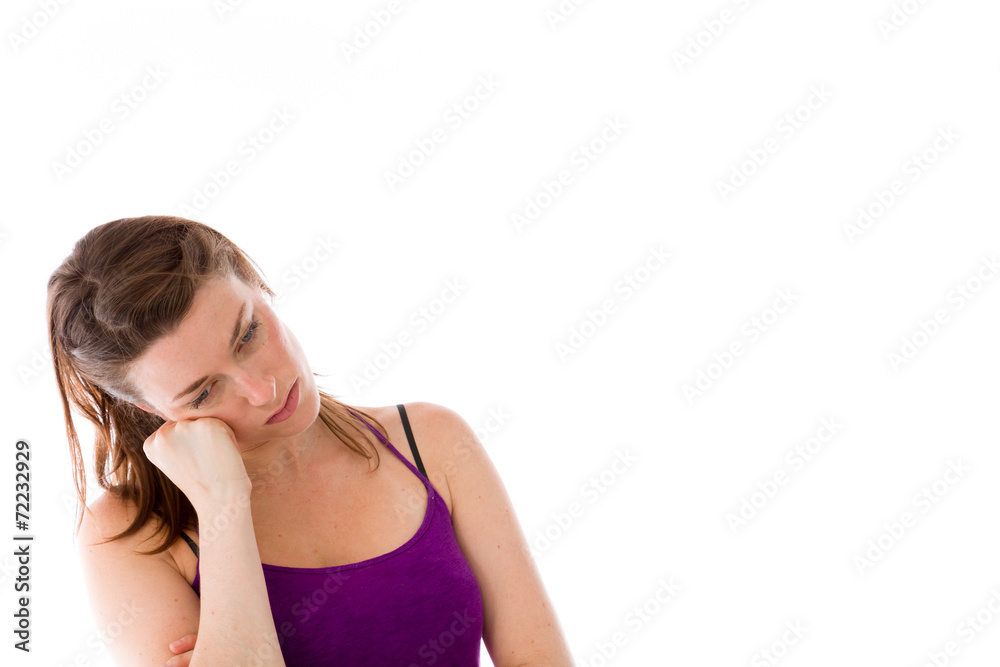 model isolated on plain background bored upset model isolated on plain background bored upset