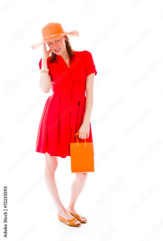 model isolated on plain background confused headache