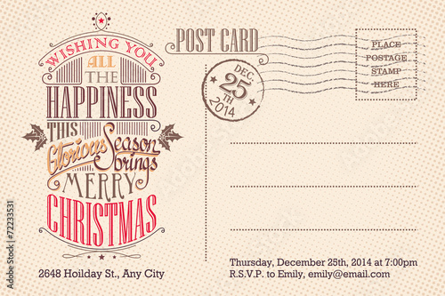 Vintage merry Christmas holiday postcard