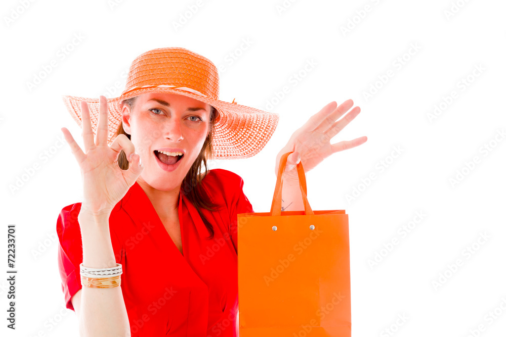 model isolated on plain background hand gesture ok sign