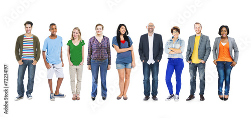 Group of Multiethnic Colorful People in a Row
