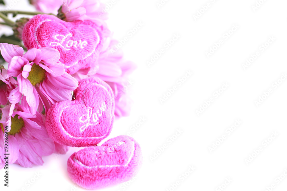 valentine heart fabric with pink chrysanthemum- Stock Image valentine heart fabric with pink chrysanthemum- Stock Image