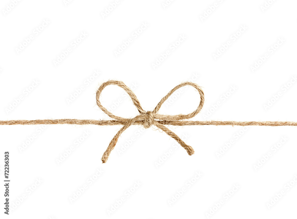 string or twine tied in a bow isolated on white background