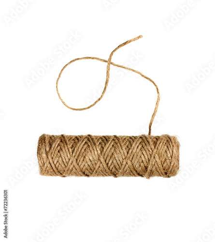 spool of natural twine or rope isolated on white