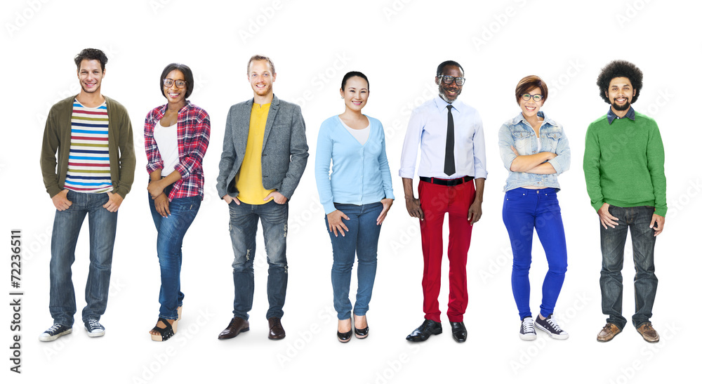 Multiethnic Group of People Smiling Row Standing Multiethnic Group of People Smiling Row Standing