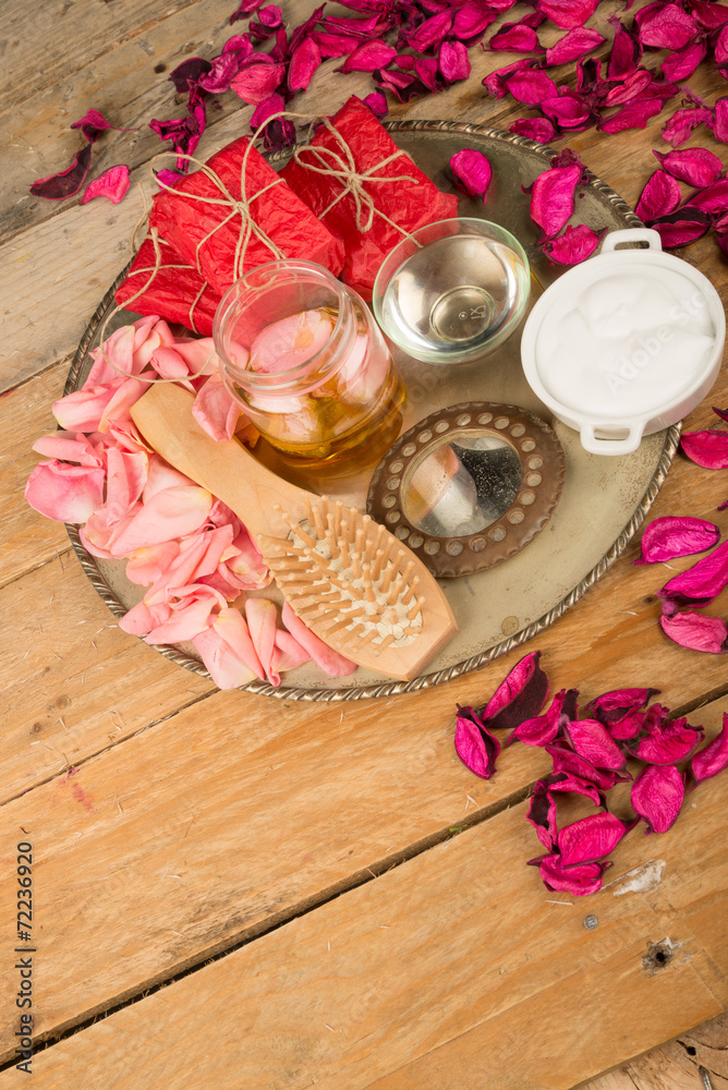 Natural cosmetics on a rustic talbe Natural cosmetics on a rustic talbe