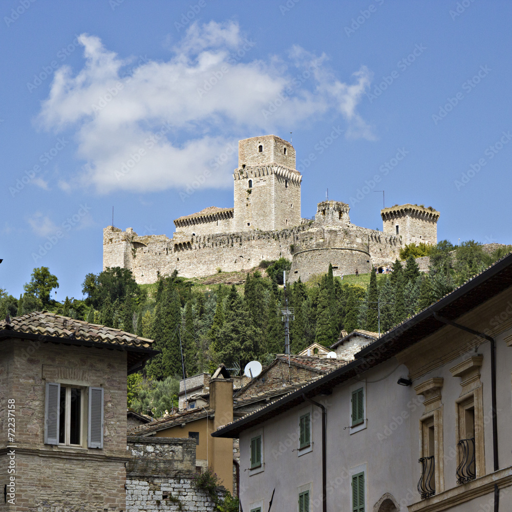 View of Rocca Maggiore castle in Assisi, Italy