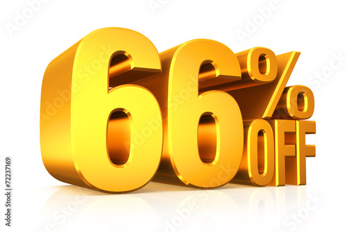 3D render gold text 66 percent off.