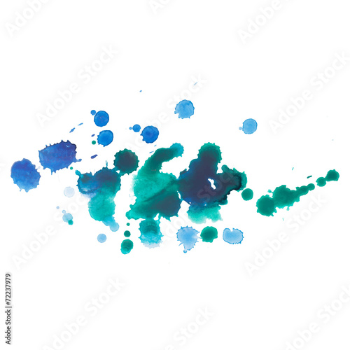 Abstract watercolor aquarelle hand drawn blue drop splatter