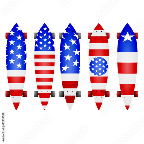 Vector illustration of american flag longboards