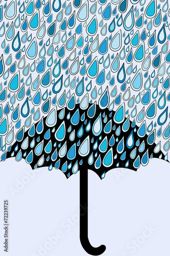 Umbrella and blue rain drops