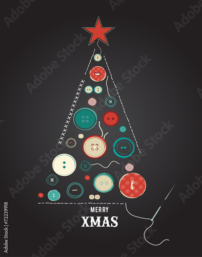 collection of various sewing buttons organized as Christmas tree