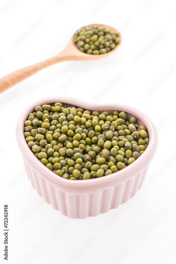 Green mung beans isolated on white background Green mung beans isolated on white background