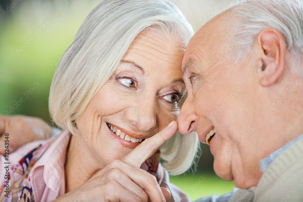 Loving Senior Woman Touching Man's Nose