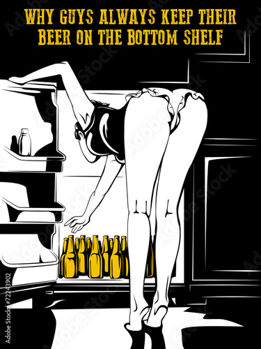 Vector illustration of young woman and beer