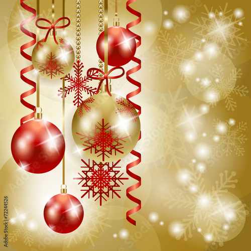 Christmas background in red and gold with copy space