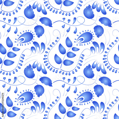 Seamless texture with floral ornament in the Gzhel style. Vector