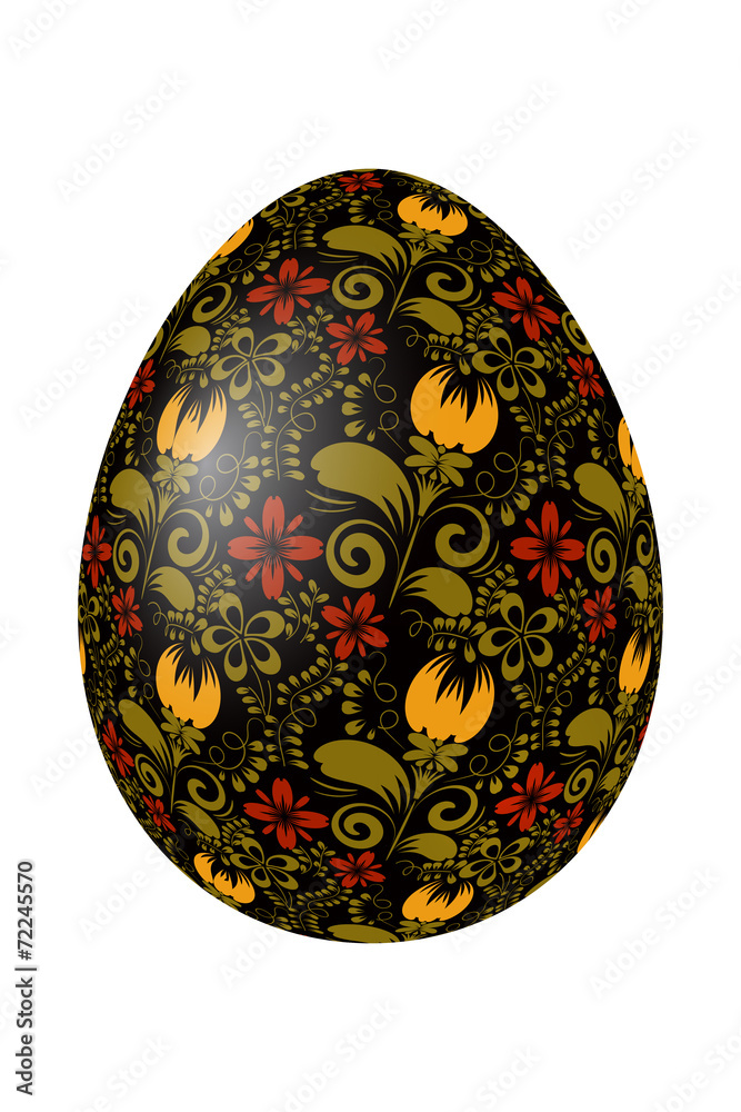 Black Easter egg with bright elements of traditional Russian pai Black Easter egg with bright elements of traditional Russian pai