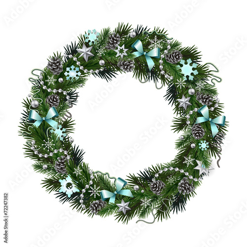 Realistic Christmas wreath isolated от white background